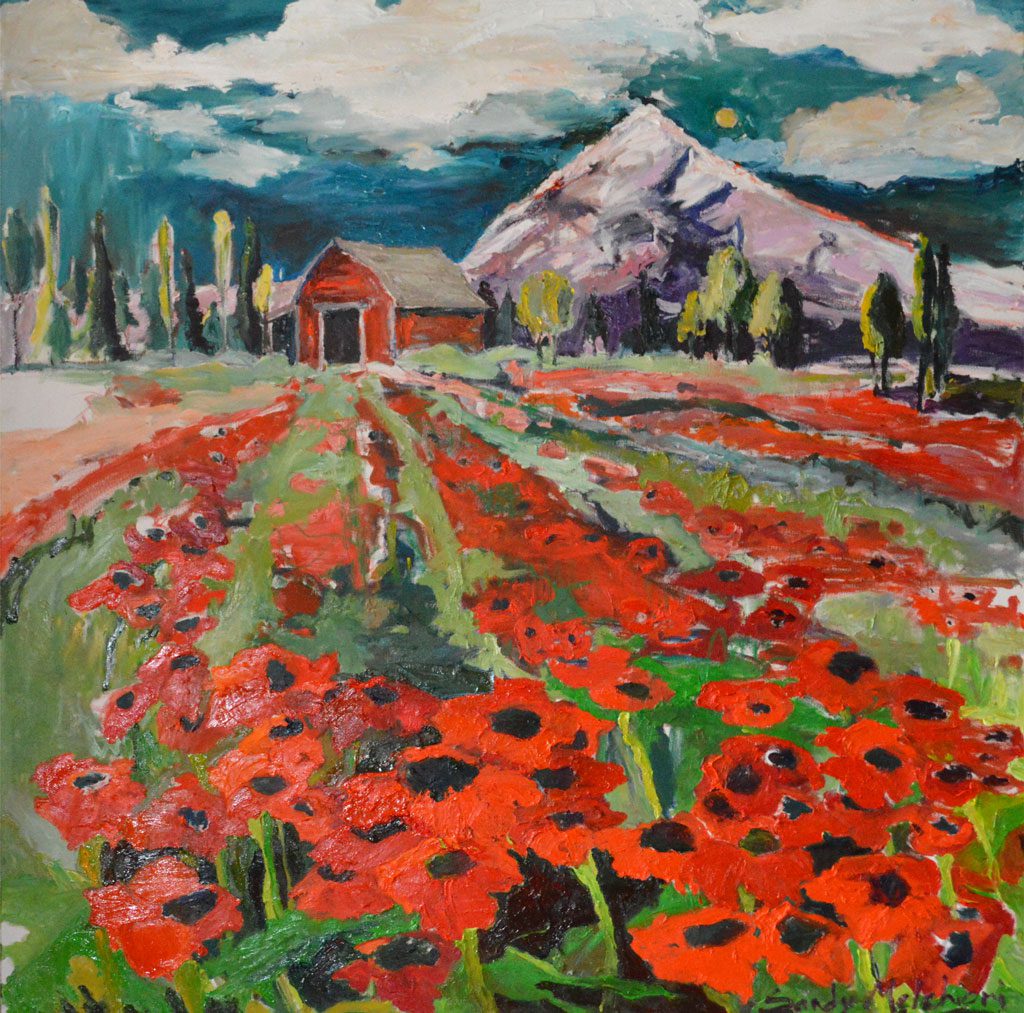 RED POPPIES LEAD TO RED BARN | Oil Original | 53” X 53” | $850 USD | SOLD