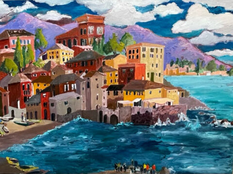 Liguria Seaside Town 36” x 40” – Oil Original – $1667